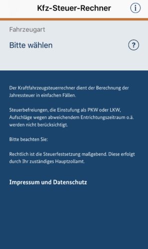 KFZ-Steuerrechner App für iOS